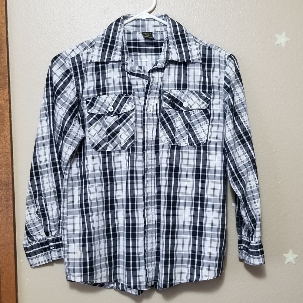 Checkered Long-sleeve Collared Button-down Shirt (10/12 boys)